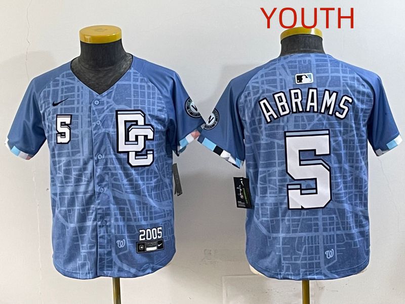 Youth 2025 Washington Nationals #5 Abrams Blue Joint Name Nike MLB Jersey style 4